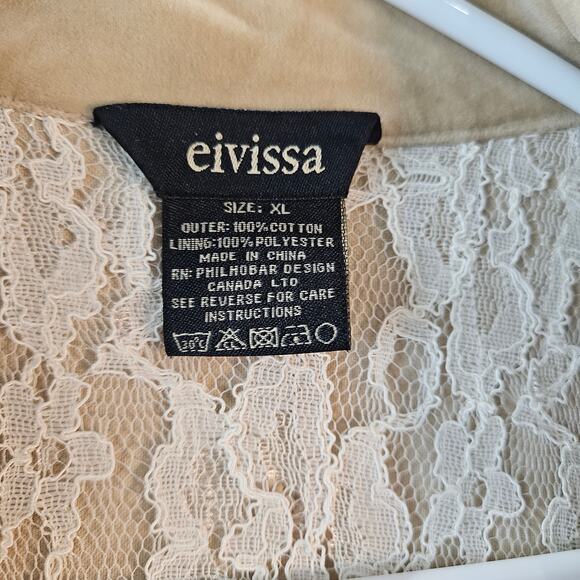 Eivissa Velvet Blazer Jacket Beige Ruffle Lace Size XL Retro Chic, Boho Y2K - Picture 5 of 8